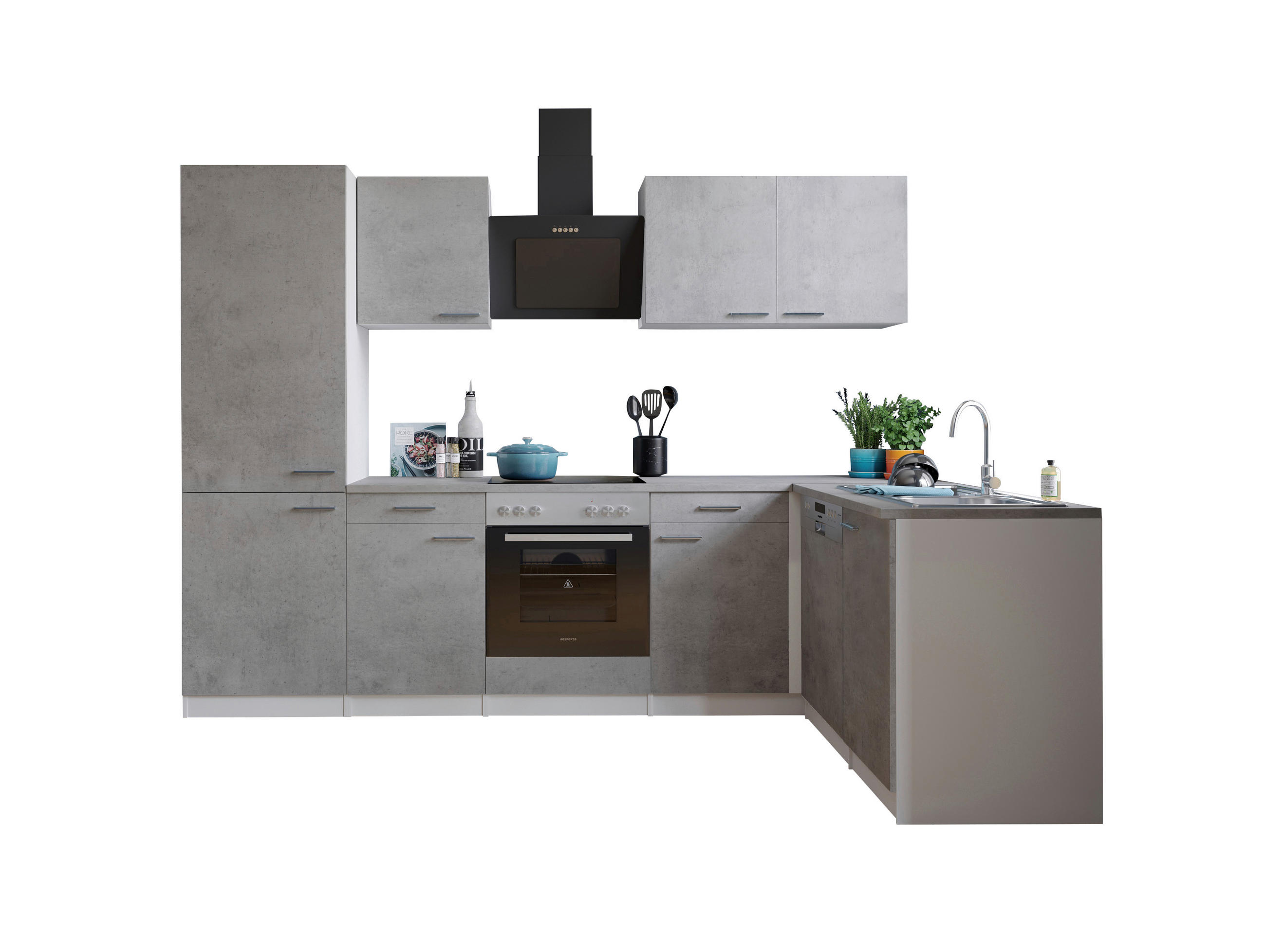ECKKÜCHE 280/172 cm in Grau, Weiß - Edelstahlfarben/Weiß, Basics, Holzwerkstoff/Metall (280/172cm) - Respekta
