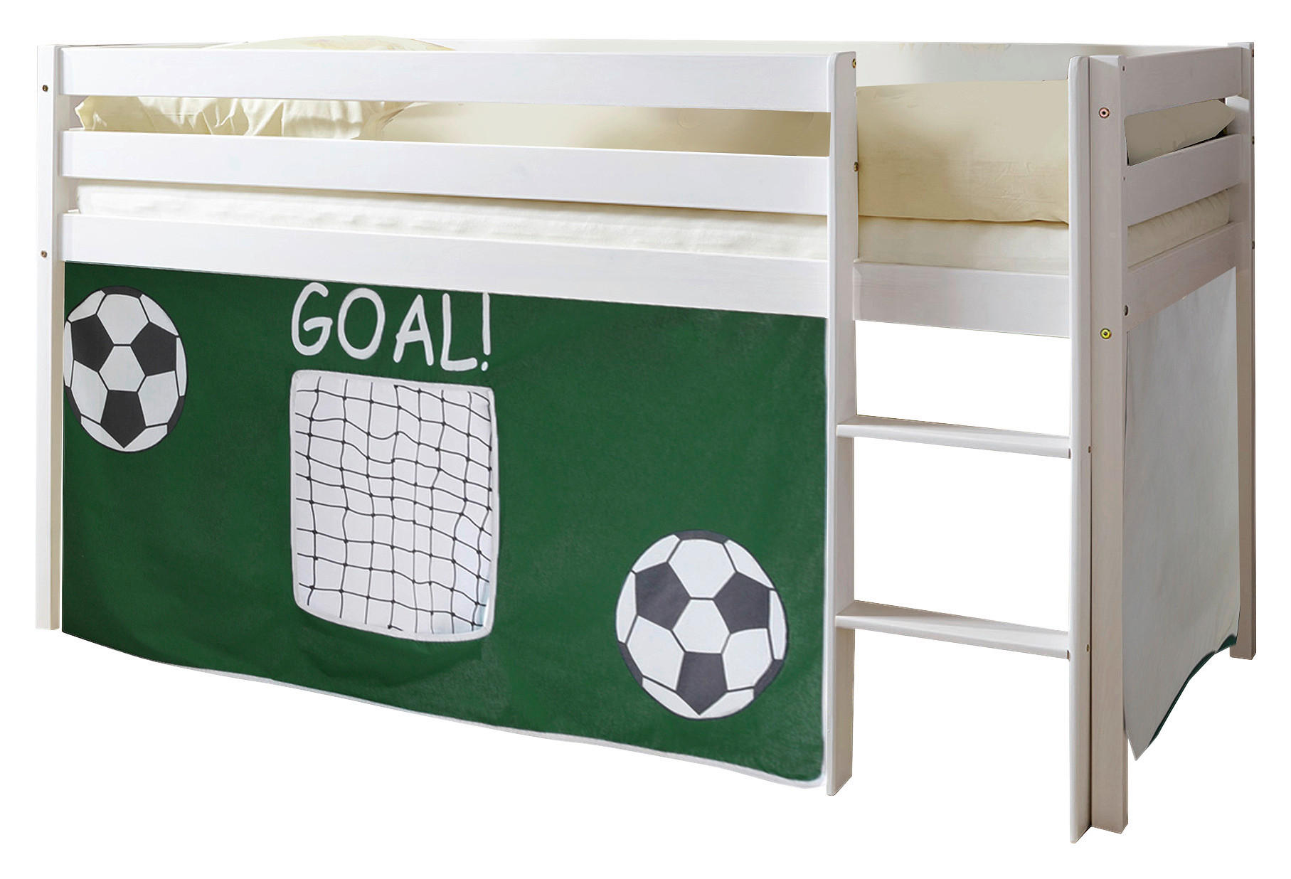 HOCHBETT 90/200 cm,  in Grün, Weiß, Leiter, Vorhang  - Weiß/Grün, Natur, Holz (90/200cm) - MID.YOU