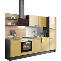 KÜCHENBLOCK 290 cm   in Graphitfarben, Eichefarben, Dunkelgelb  - Edelstahlfarben/Eichefarben, Design, Holzwerkstoff/Metall (290cm) - Xora