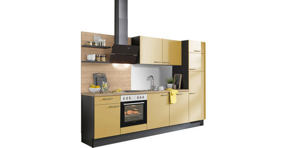KÜCHENBLOCK 290 cm   in Graphitfarben, Eichefarben, Dunkelgelb  - Edelstahlfarben/Eichefarben, Design, Holzwerkstoff/Metall (290cm) - Xora