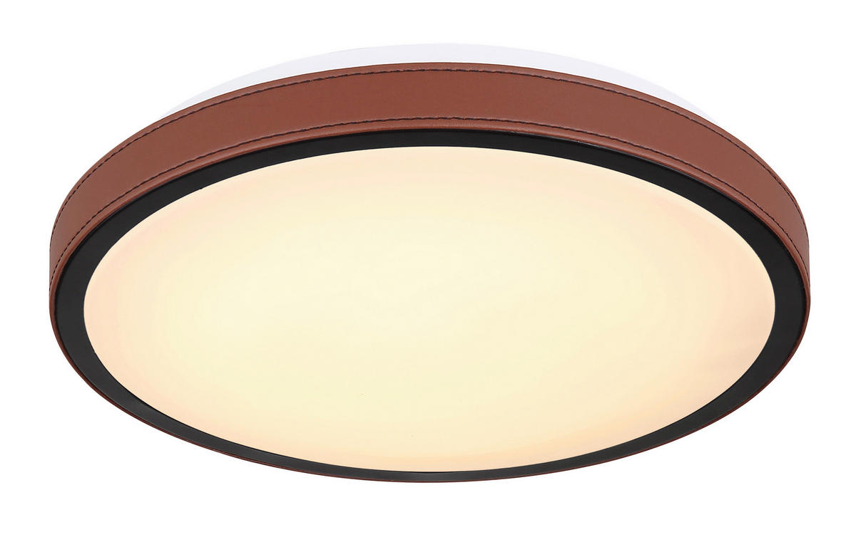 LED-DECKENLEUCHTE 12 W  30/8 cm    - Weiss/Dunkelbraun, Konventionell, Leder/Kunststoff (30/8cm) - Globo