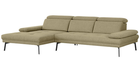 ECKSOFA Ottomane links, Eckteil  More_LZ Olivgrün Webstoff  - Schwarz/Olivgrün, Design, Textil/Metall (188/296cm) - Xora