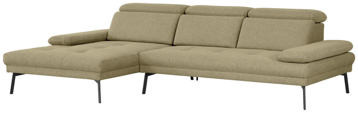 ECKSOFA More_LZ in Webstoff Olivgrün  188/296 cm  - Schwarz/Olivgrün, Design, Textil/Metall (188/296cm) - Xora