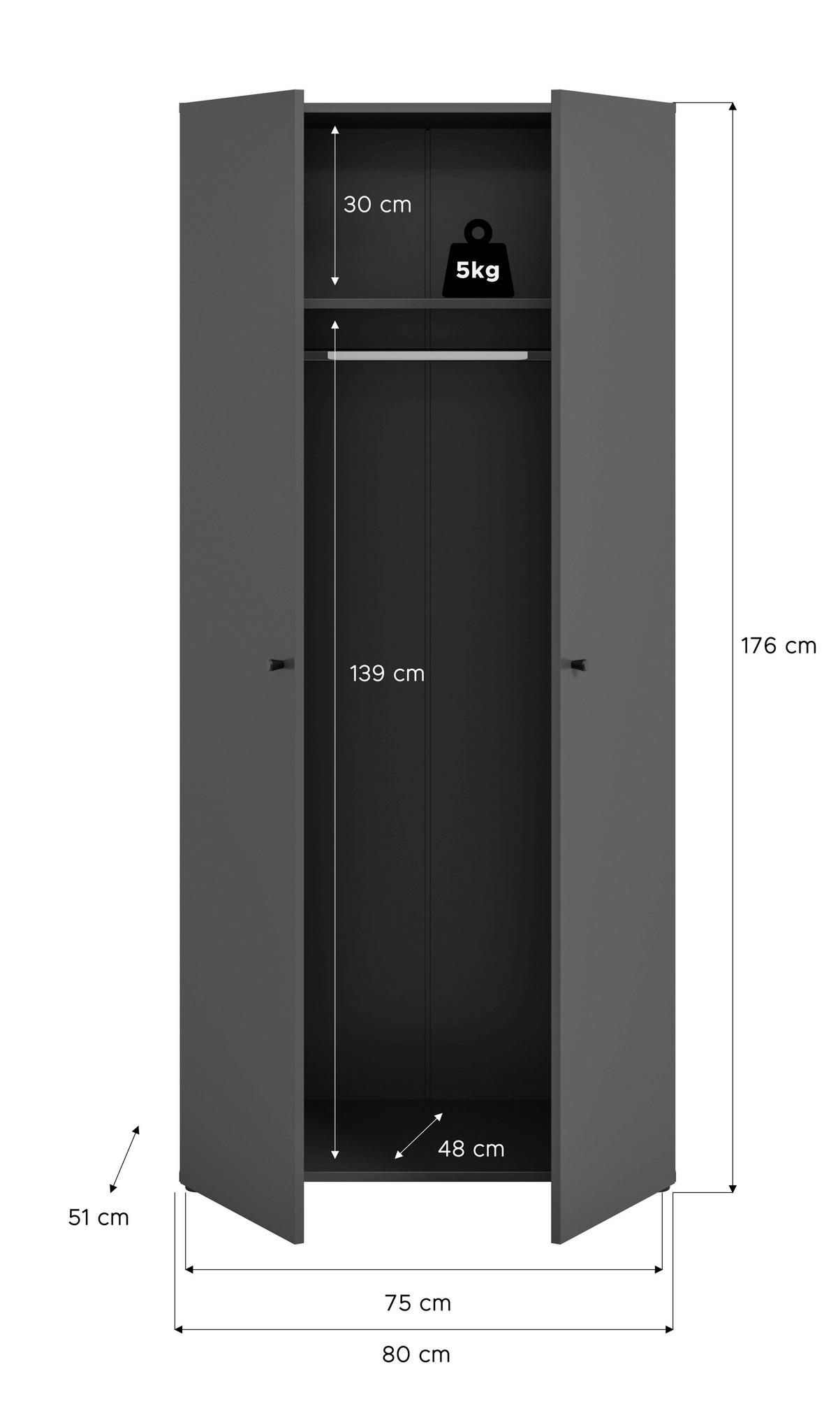 DREHTÜRENSCHRANK 80/176/51 cm,  in Anthrazit, 2-türig  - Anthrazit/Schwarz, MODERN, Holzwerkstoff/Kunststoff (80/176/51cm) - MID.YOU