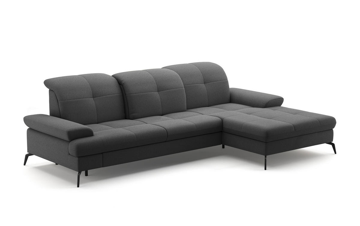 ECKSOFA in Flachgewebe Dunkelgrau  - Dunkelgrau/Schwarz, Konventionell, Textil/Metall (279/185cm) - Sit & More