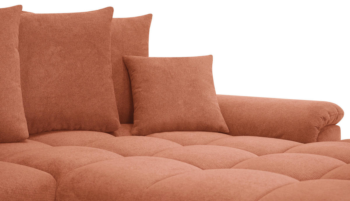 ECKSOFA in Flachgewebe, Mikrofaser Cognac  - Chromfarben/Cognac, Design, Kunststoff/Textil (312/198cm) - Livetastic