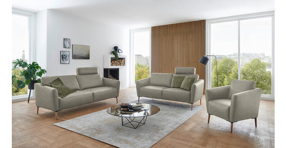 2-SITZER-SOFA  in Echtleder Hellgrau   - Eichefarben/Beige, Natur, Leder/Holz (182/86/87cm) - Valnatura