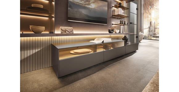 WOHNWAND  in Grau, Eiche dunkel  349,2/182/46 cm  - Eiche dunkel/Grau, Design, Glas/Holz (349,2/182/46cm) - Belluti