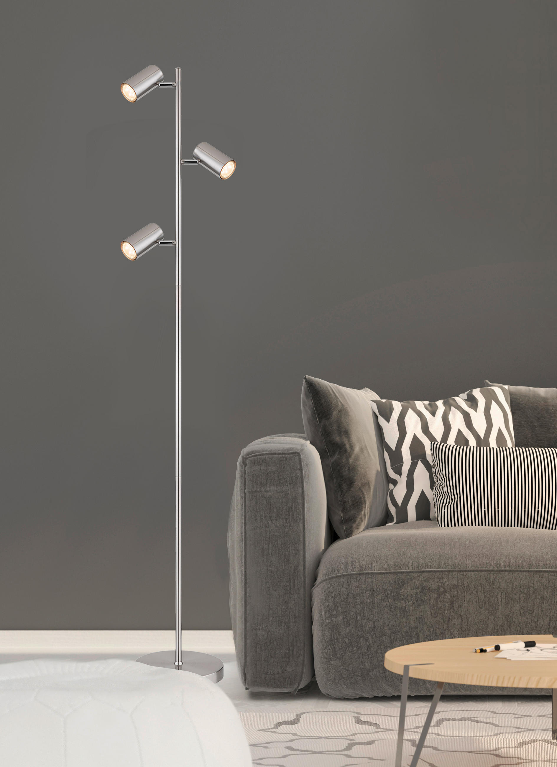 STEHLEUCHTE 25/23/154 cm    - Nickelfarben, Design, Metall (25/23/154cm) - Globo