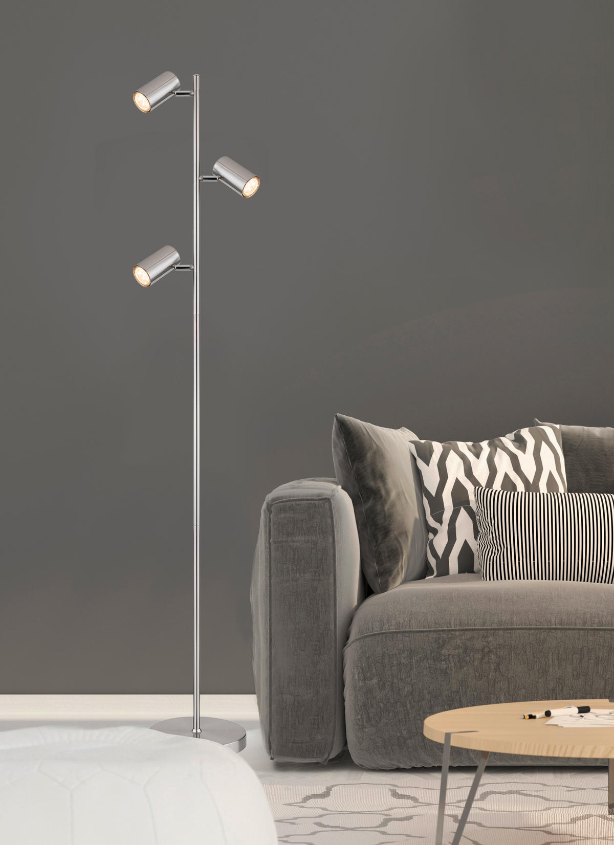 GOLVLAMPA 25/23/154 cm    - nickelfärgad, Design, metall (25/23/154cm) - Globo
