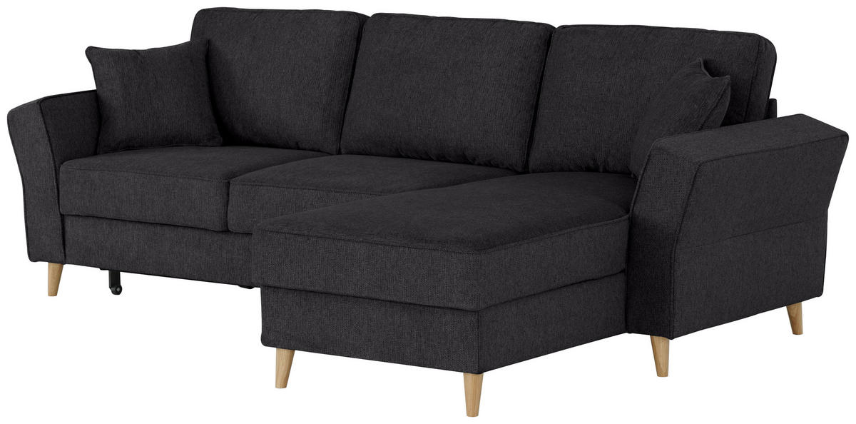 ECKSOFA in Flachgewebe Schwarz  - Eichefarben/Schwarz, Konventionell, Holz/Textil (265/159cm) - Carryhome