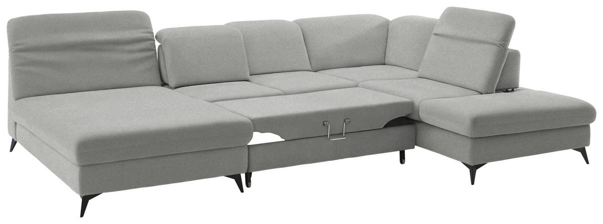 WOHNLANDSCHAFT  in Chenille Greige  - Greige/Schwarz, Design, Textil/Metall (198/369/255cm) - Beldomo Style