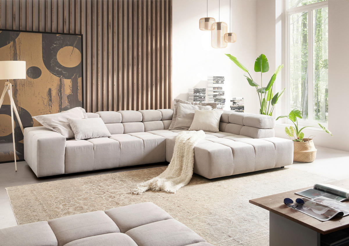 HOCKER in Textil Hellgrau  - Hellgrau/Schwarz, Design, Kunststoff/Textil (107/39/107cm) - Hom`in