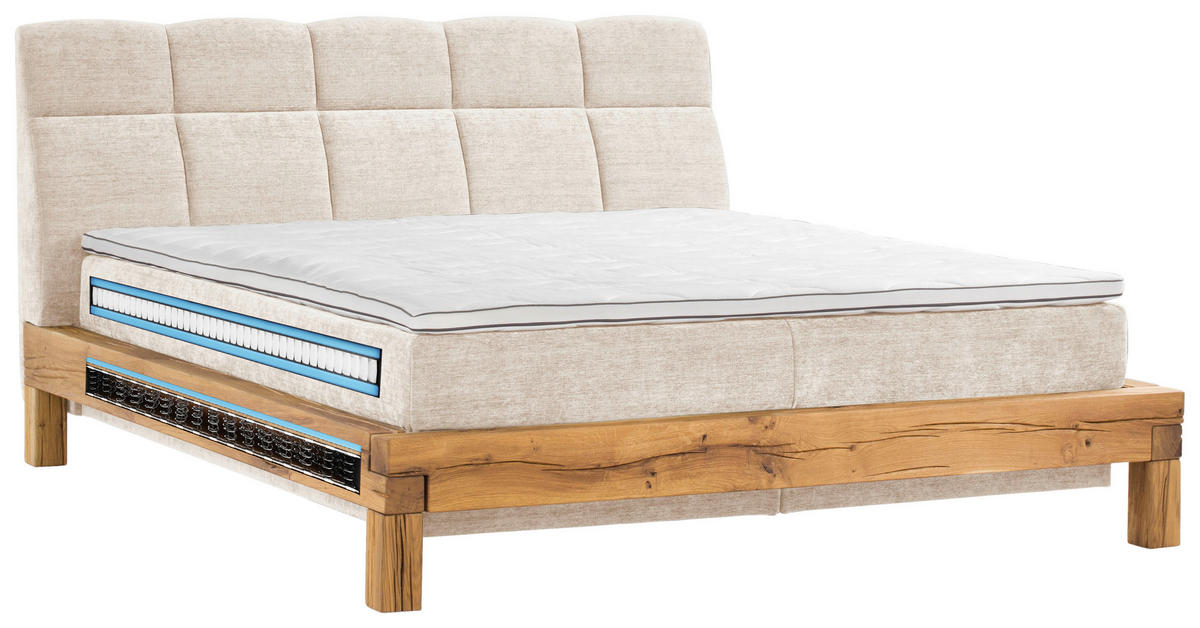 BOXSPRING-ÁGY 180/200 cm  bézs  - bézs/bükk, Natur, textil/fa (180/200cm) - Livetastic