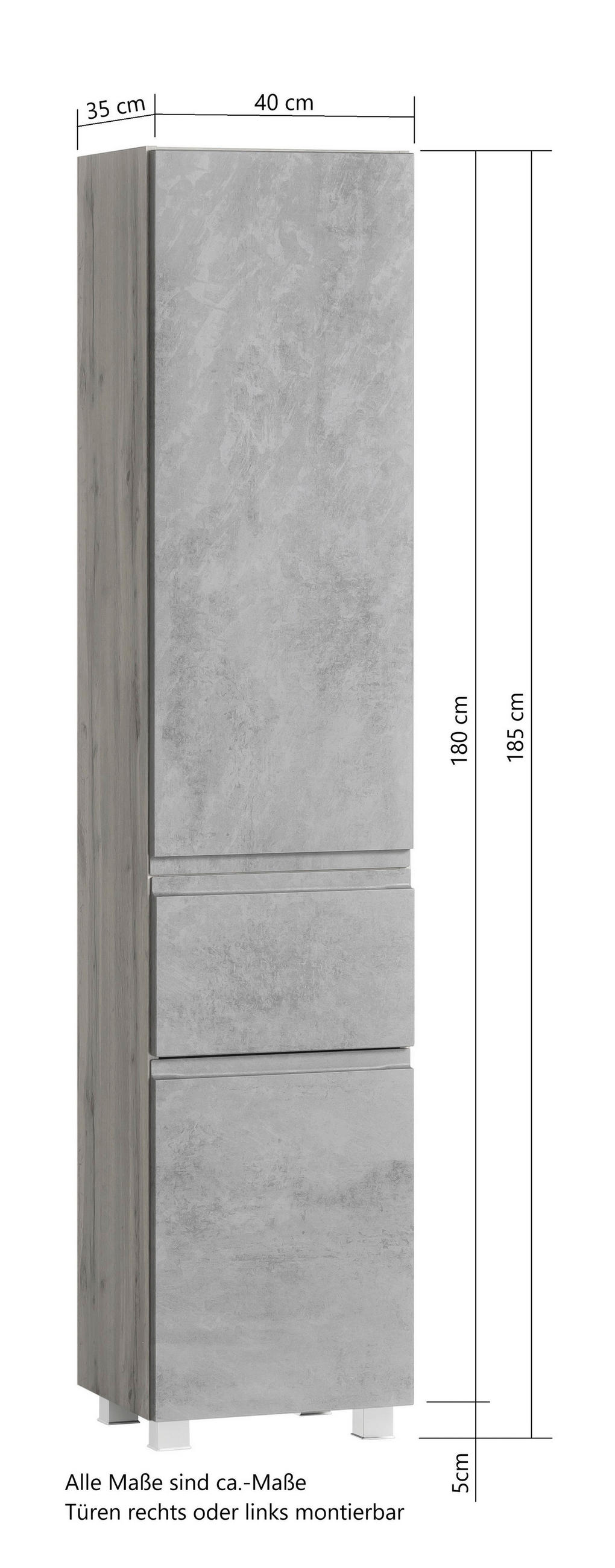 HOCHSCHRANK 40/180/35 cm  - Eiche Wotan/Hellgrau, MODERN, Holzwerkstoff (40/180/35cm) - Held