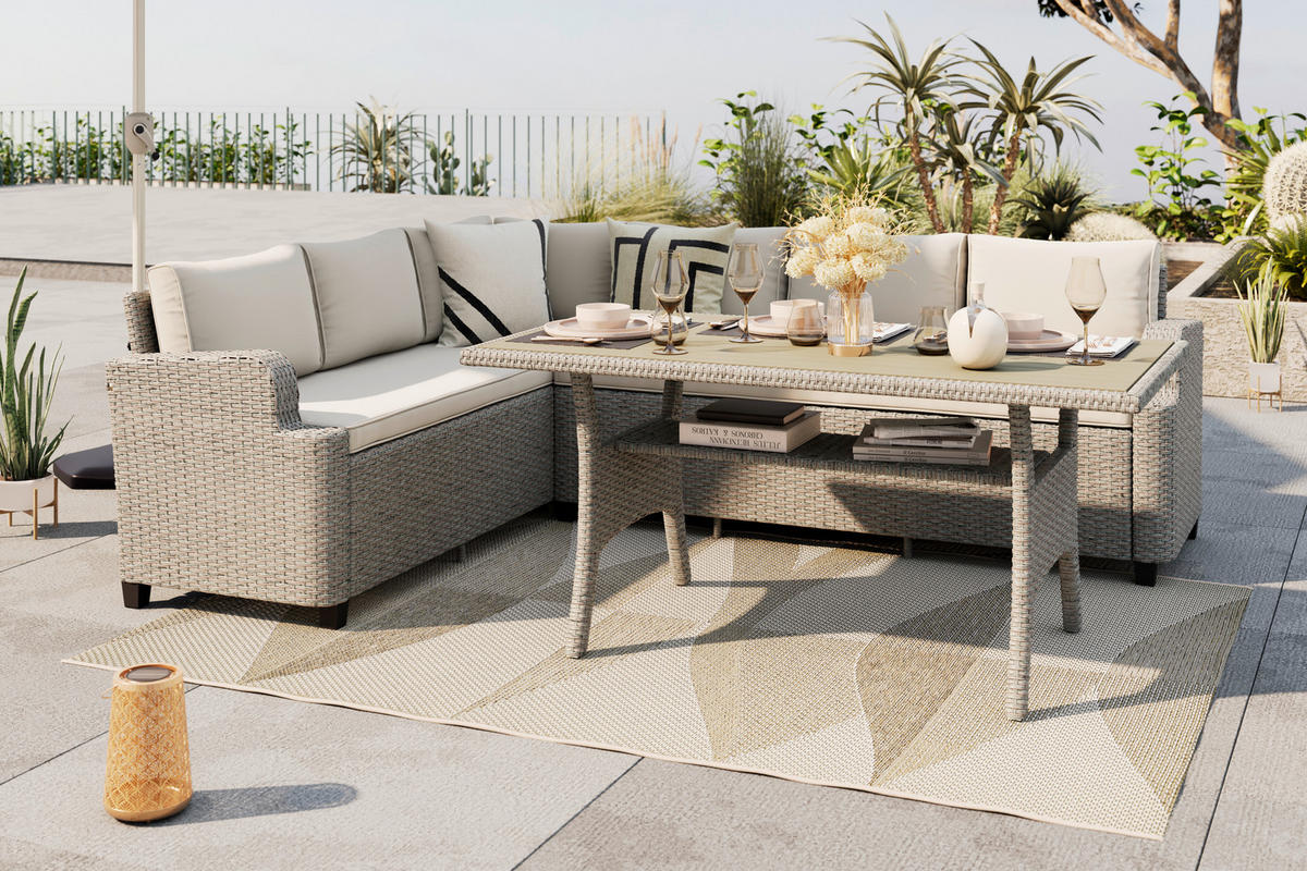 DINING-LOUNGESET  - Beige, KONVENTIONELL, Metall (235/73/66cm) - Ambia Garden