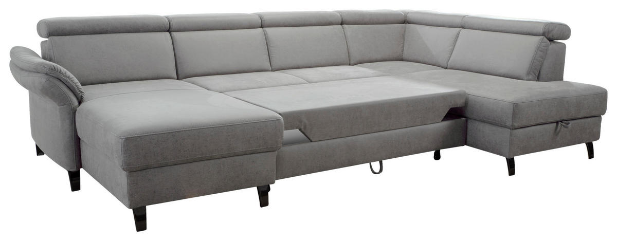 WOHNLANDSCHAFT Hellgrau Mikrofaser  - Hellgrau/Schwarz, KONVENTIONELL, Textil/Metall (165/317/193cm) - Sit & More