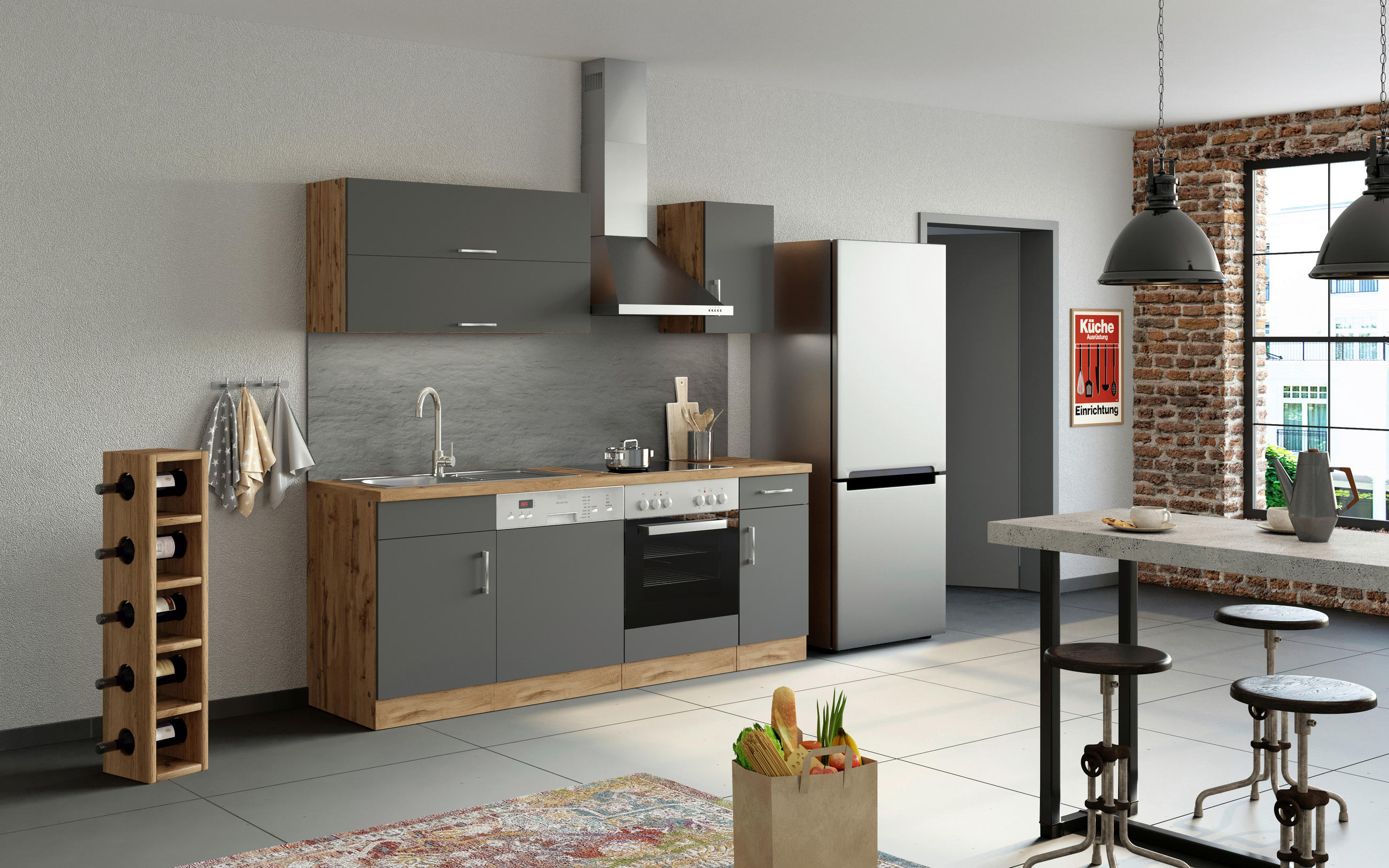 Küchenzeile Sorrento ohne Geräte B: 210 cm Anthrazit