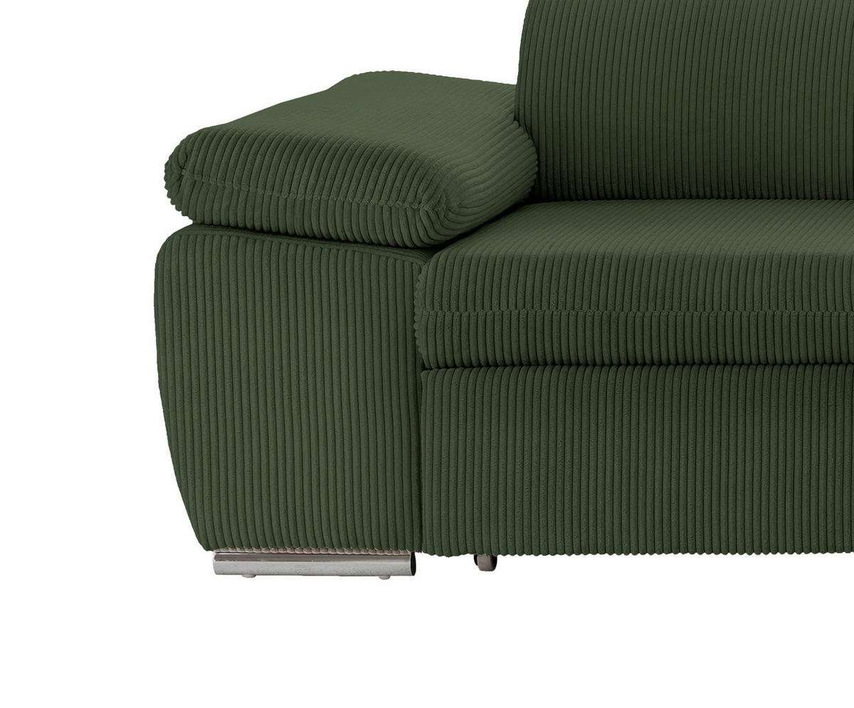 ECKSOFA in Cord Dunkelgrün  - Chromfarben/Dunkelgrün, Design, Textil/Metall (283/228cm) - Livetastic