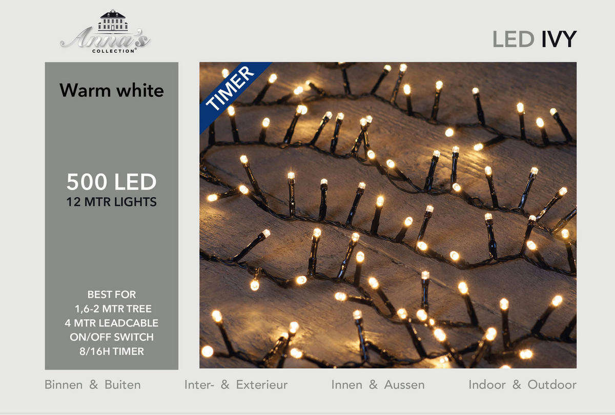 Lichterkette mit 500 LED´s 1200 cm  - Schwarz, Basics, Kunststoff (1200cm)