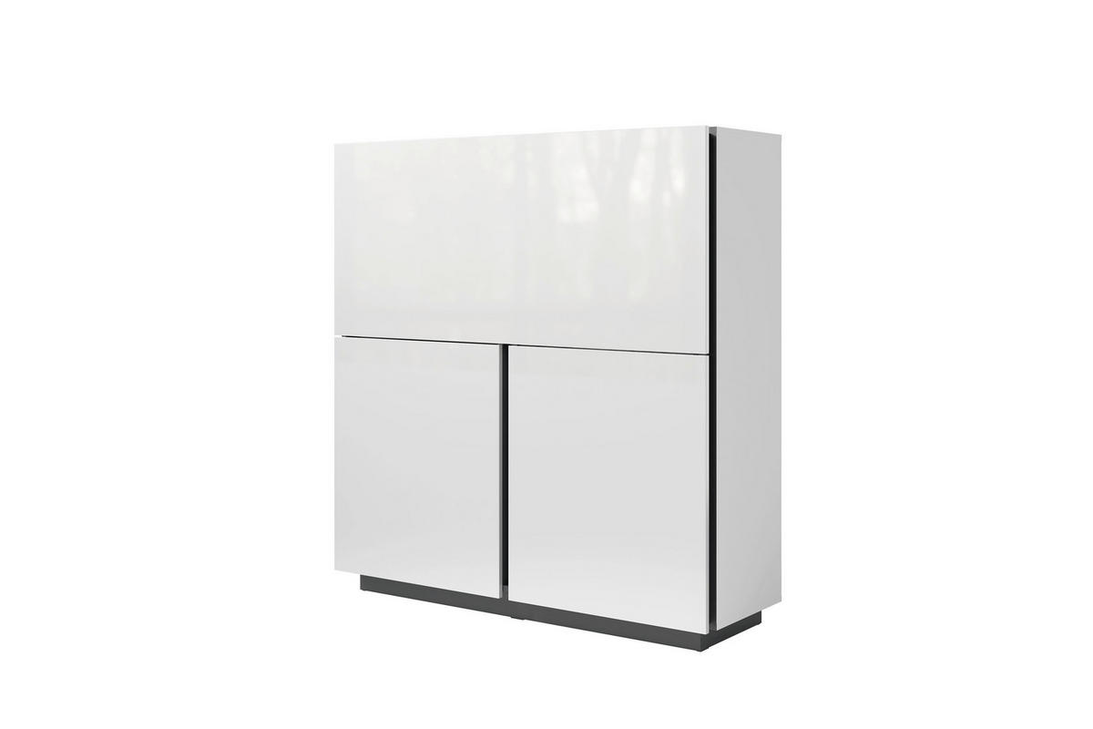 SEKRETÄR  Kabeldurchlass, Stauraum  - Weiß Hochglanz/Weiß, MODERN, Holzwerkstoff (120/127/40cm) - MID.YOU