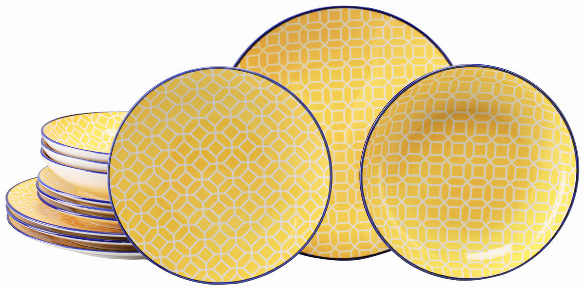 TAFELSERVICE Weiß, Currygelb Mediterran Curry 12-teilig  - Currygelb/Weiß, Basics, Keramik - Creatable