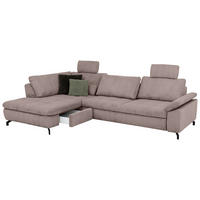 ECKSOFA inkl. Funktionen Sense Altrosa Cord, Velours  - Schwarz/Altrosa, Design, Textil/Metall (197/291cm) - Beldomo Style