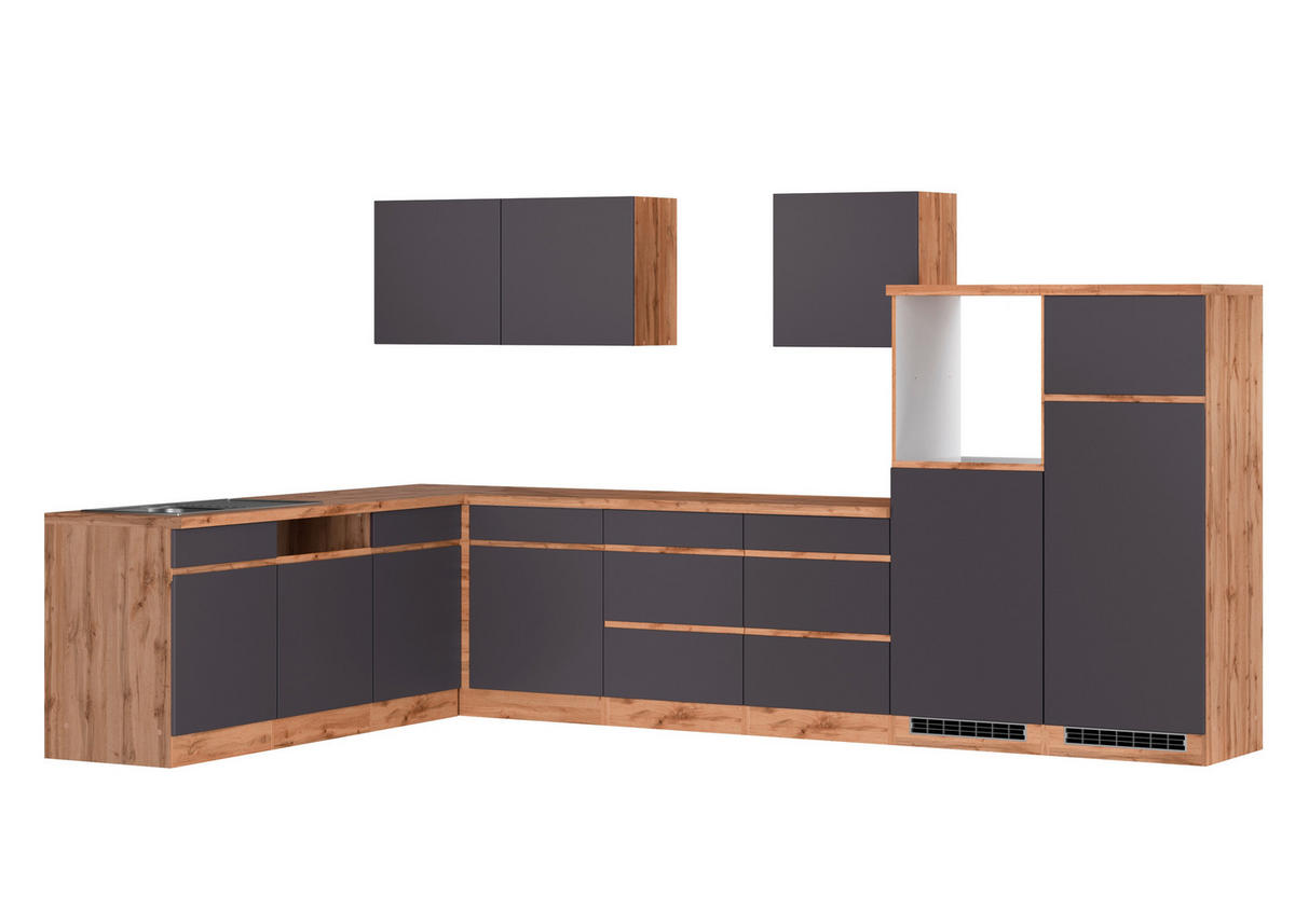 KÜCHENLEERBLOCK 360 cm   in Grau, Eiche Wotan  - Eiche Wotan/Grau, Design, Holzwerkstoff (360cm) - Held