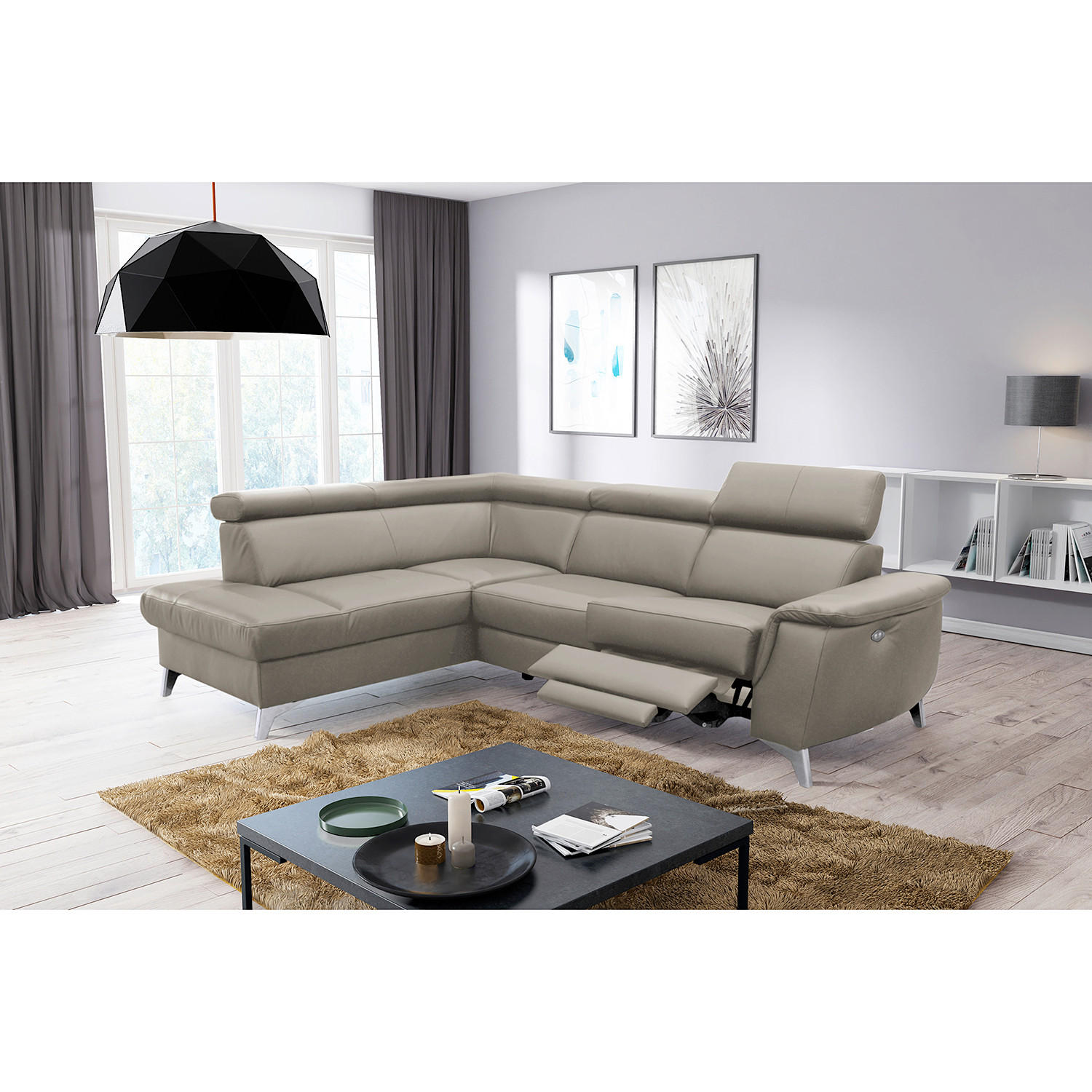 ECKSOFA Schlammfarben Echtleder Lederlook  - Chromfarben/Schlammfarben, Design, Leder/Textil (197/257cm) - Livetastic