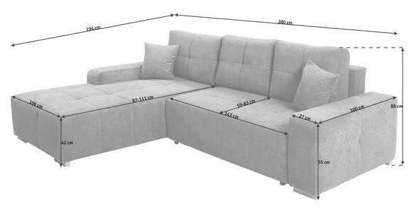 ECKSOFA Dunkelbraun Webstoff  - Dunkelbraun/Silberfarben, Design, Kunststoff/Textil (194/280cm) - Carryhome