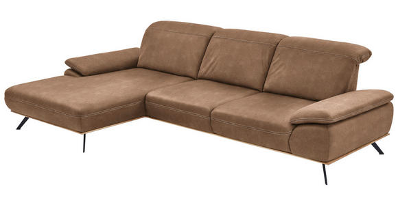 ECKSOFA in Mikrofaser Hellbraun  - Hellbraun/Beige, Natur, Holz/Textil (201/322cm) - Voleo