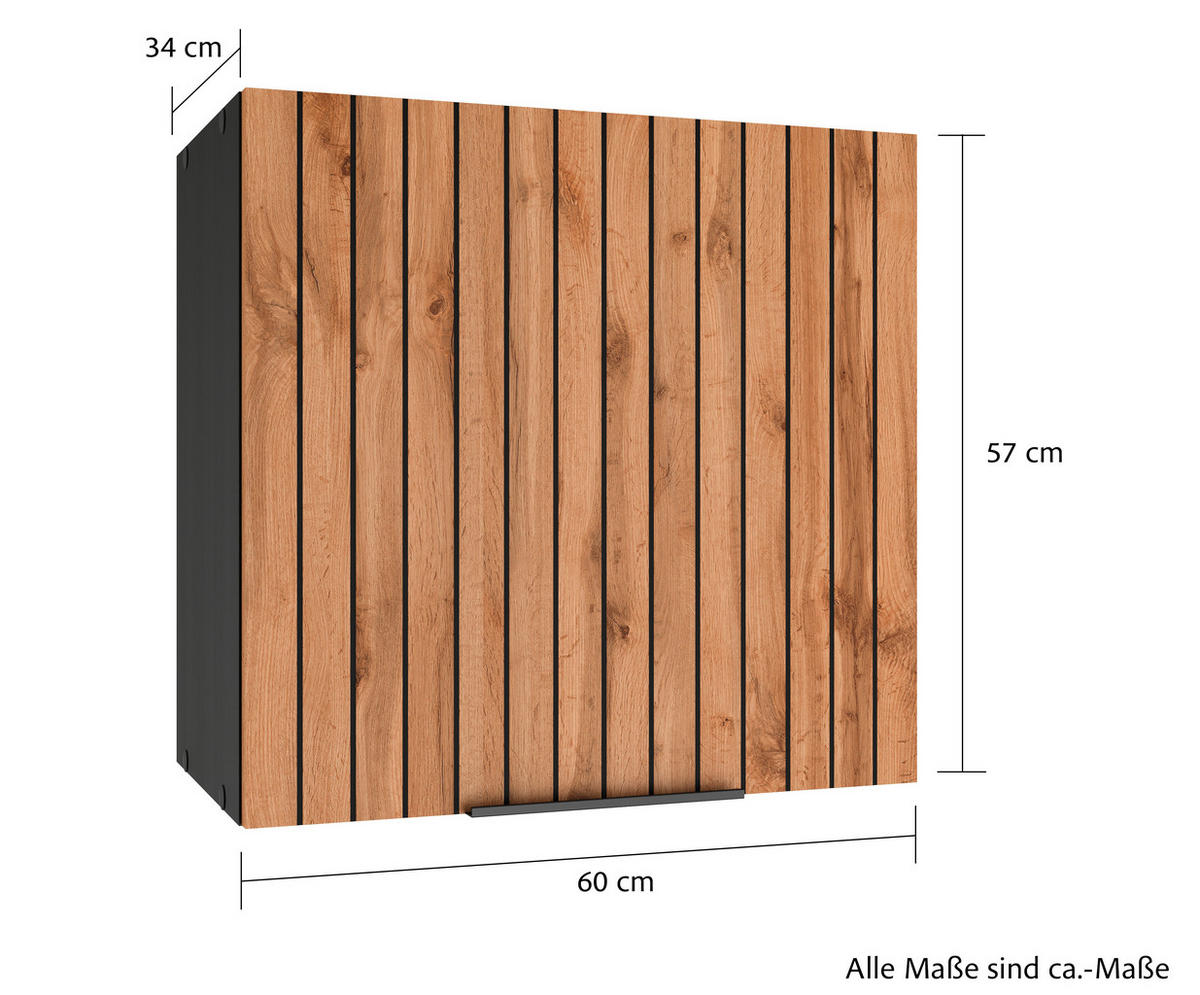KÜCHENOBERSCHRANK 60/57/34 cm  in Graphitfarben, Eiche Wotan  - Eiche Wotan/Schwarz, Basics, Holzwerkstoff/Metall (60/57/34cm) - Held