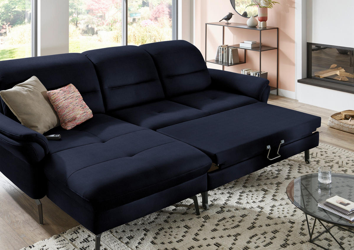 ECKSOFA in Flachgewebe Blau  - Blau/Schwarz, Konventionell, Textil/Metall (181/260cm) - Beldomo Speed