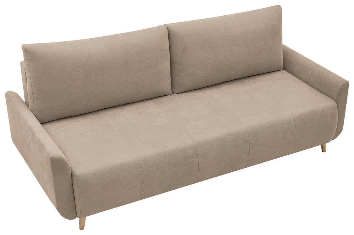 SCHLAFSOFA DUO Mikrofaser Hellbraun  inkl. Rückenkissen, Bettkasten, Schlaffunktion, Rücken echt  - Hellbraun/Naturfarben, Design, Textil (218/90/110cm) - P & B