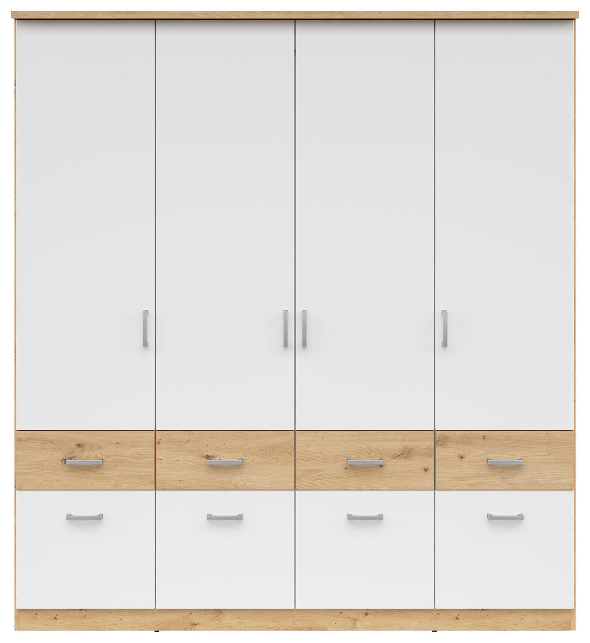 KLEIDERSCHRANK 181/199/58 cm 4-türig Weiß, Eiche Artisan  - Silberfarben/Weiß, KONVENTIONELL, Holzwerkstoff/Kunststoff (181/199/58cm)