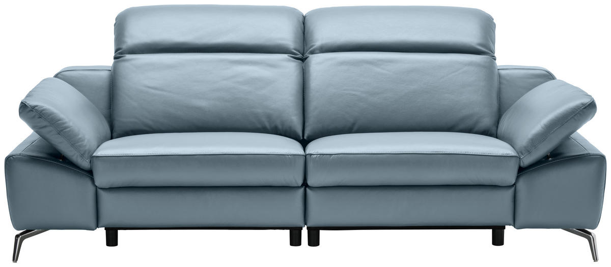 3-SITZER-SOFA Echtleder Blaugrau  - Chromfarben/Blaugrau, Design, Leder/Kunststoff (234/83-99/110cm) - Celina Home