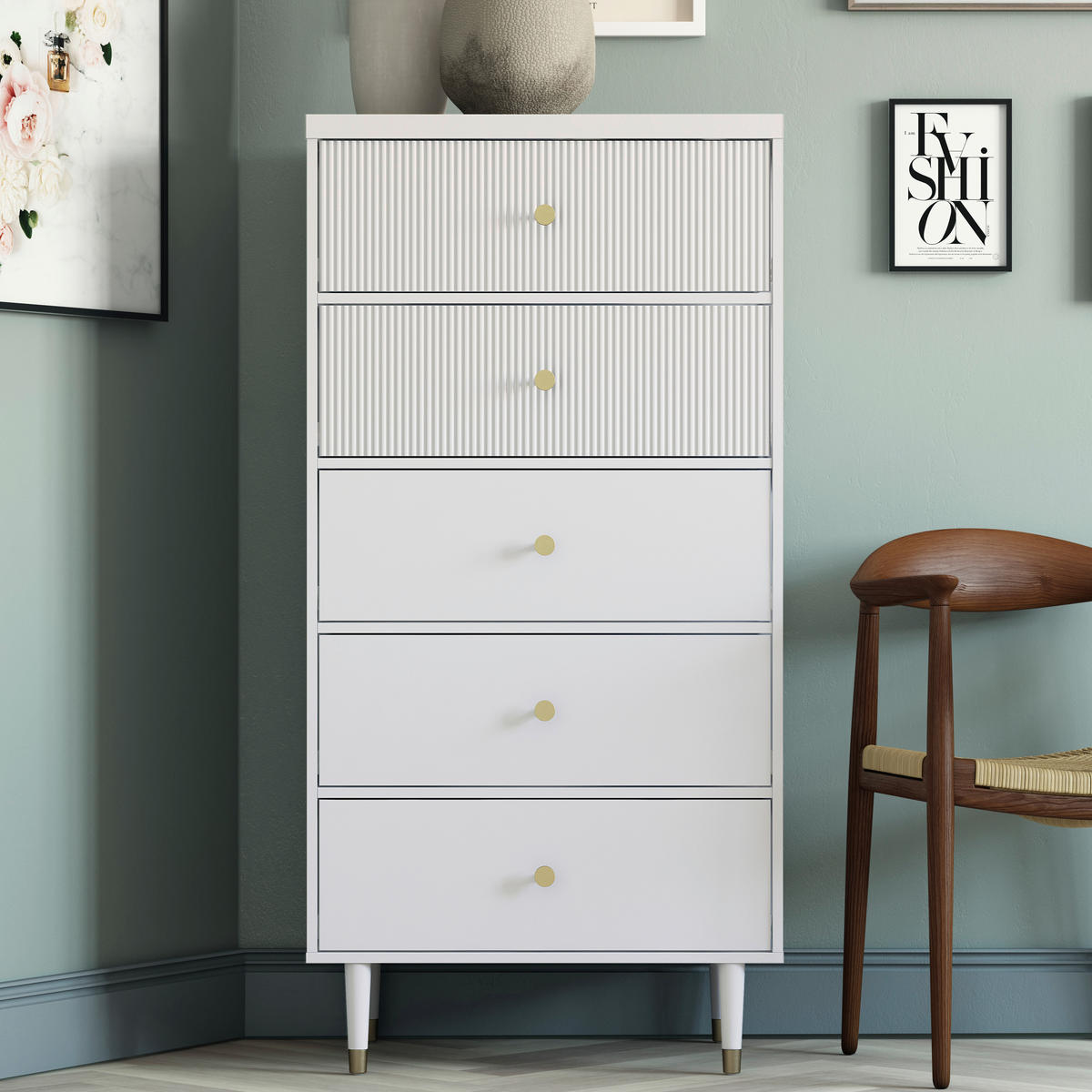 KOMMODE Elizabeth  in  - Goldfarben/Grau, Design, Holzwerkstoff/Metall (70/141/46cm) - MID.YOU