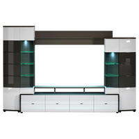 OBÝVACIA STENA, biela s vysokým leskom, antracitová s vysokým leskom - čierna/antracitová s vysokým leskom, Modern, kov/kompozitné drevo (300/194/54cm) - Livetastic