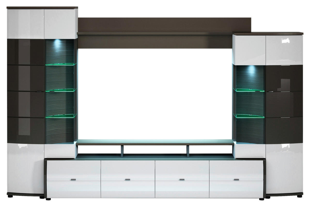 OBÝVACIA STENA, biela s vysokým leskom, antracitová s vysokým leskom - čierna/antracitová s vysokým leskom, Modern, kov/kompozitné drevo (300/194/54cm) - Livetastic