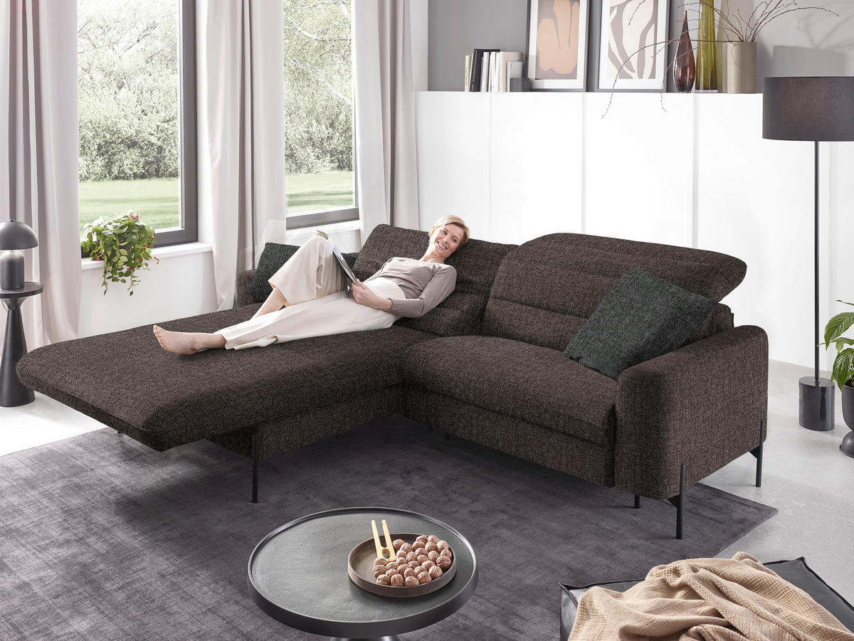ECKSOFA in Flachgewebe Graubraun  - Graubraun/Schwarz, Design, Textil/Metall (191/252cm) - Dieter Knoll