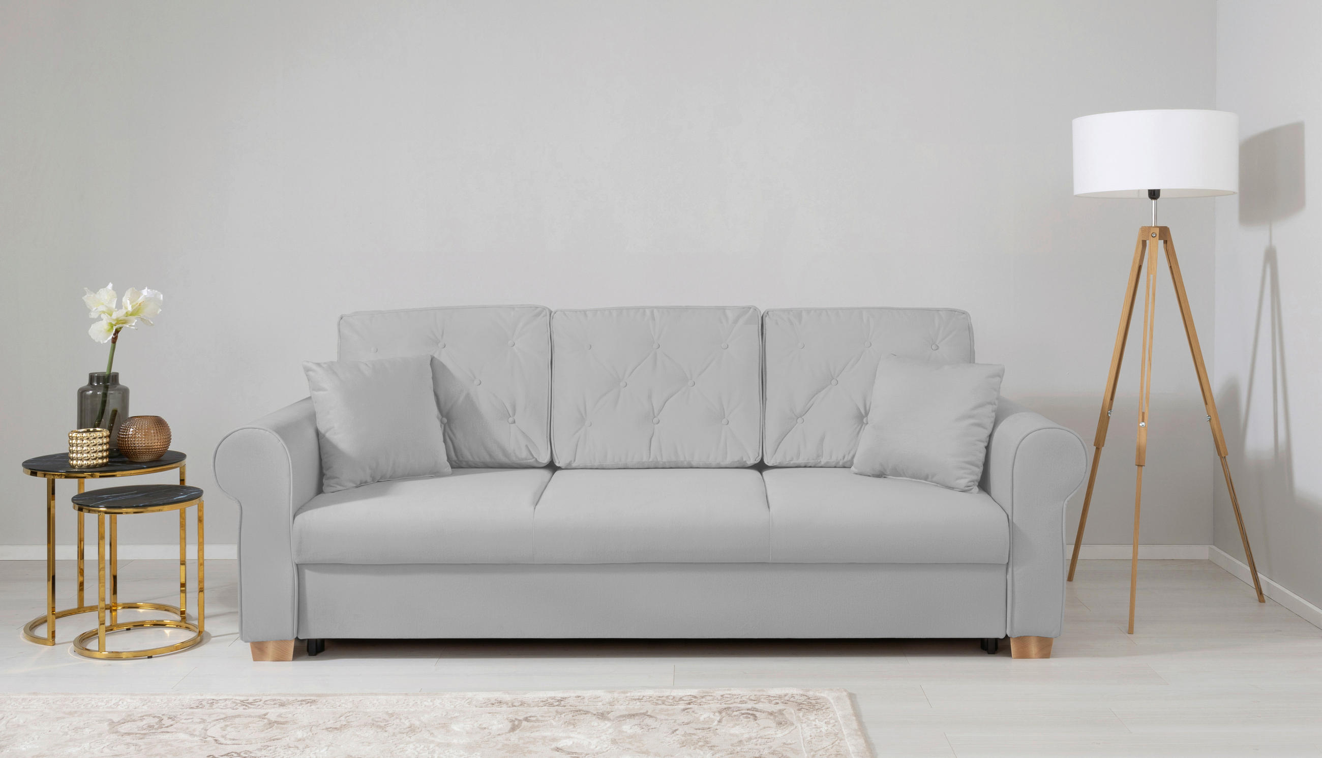 SCHLAFSOFA in Hellgrau  - Buchefarben/Hellgrau, Design, Holz/Textil (240/94/98cm) - MID.YOU