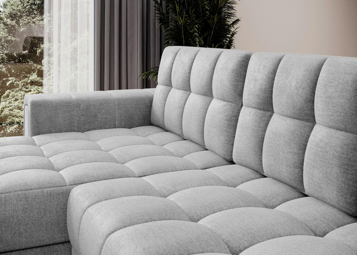 ECKSOFA Samt Hellgrau  - Hellgrau/Schwarz, Design, Kunststoff/Textil (260/150cm) - MID.YOU