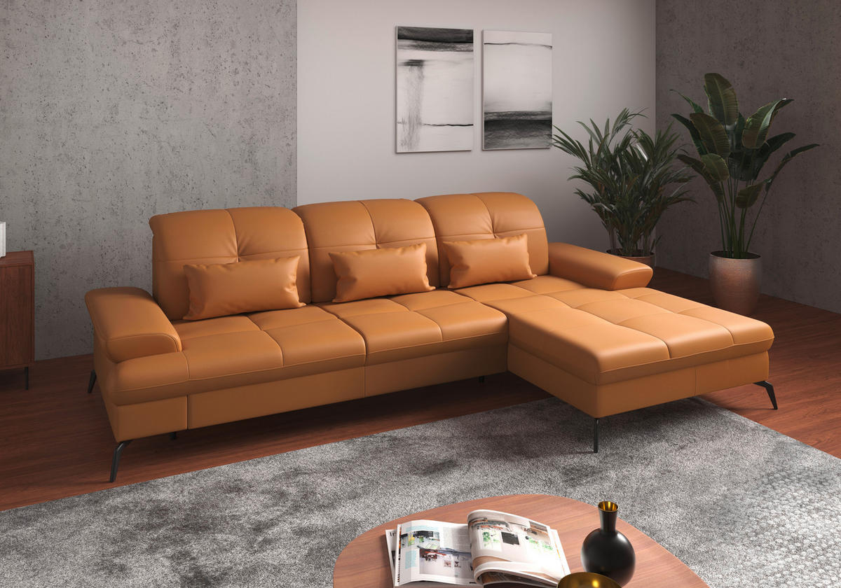 ECKSOFA in Echtleder Currygelb  - Currygelb/Schwarz, Konventionell, Leder/Metall (279/185cm) - Sit & More