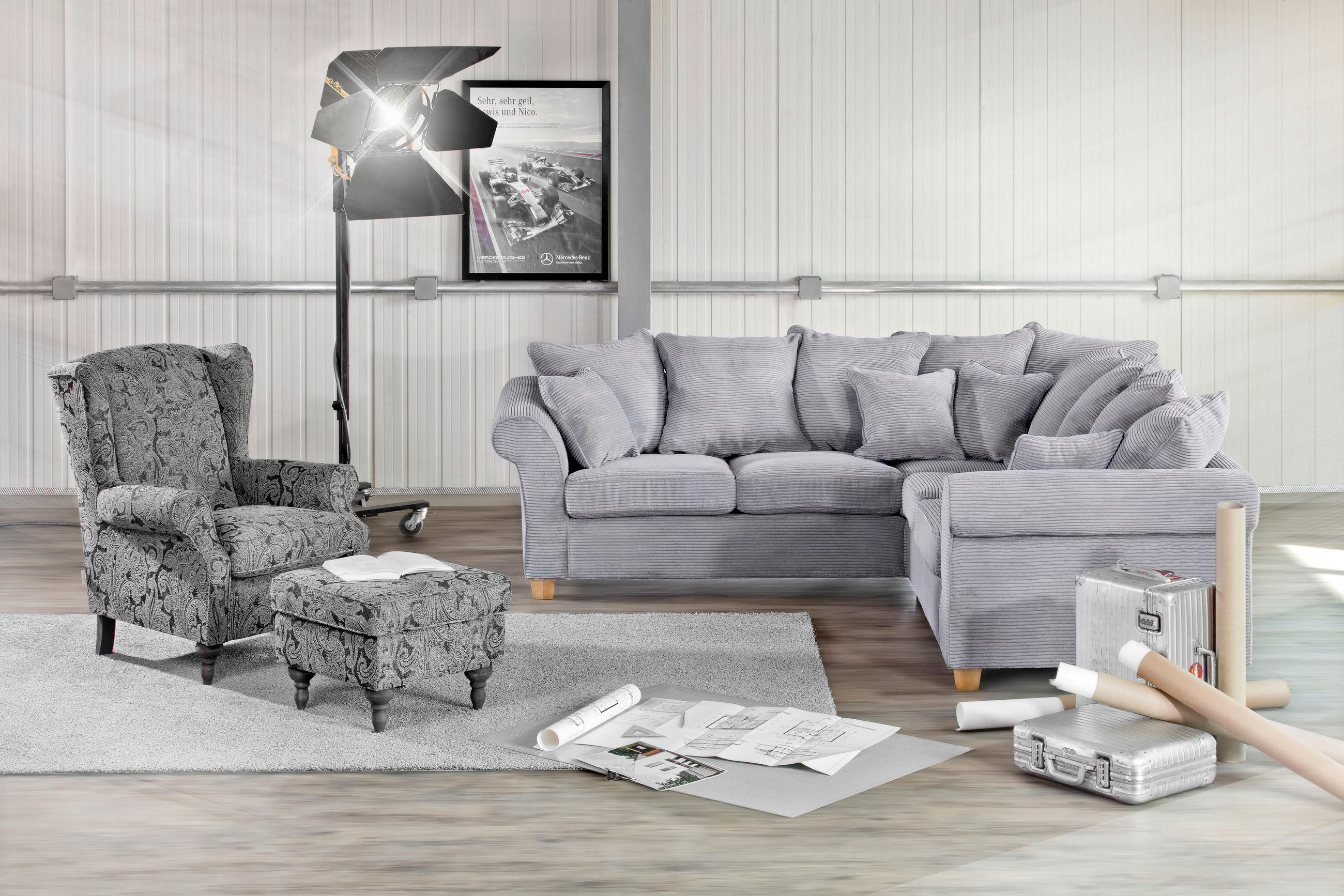 HÖRNSOFFA i manchester ljusgrå  - ljusgrå/ekfärgad, Lifestyle, trä/textil (250/250cm) - Livetastic