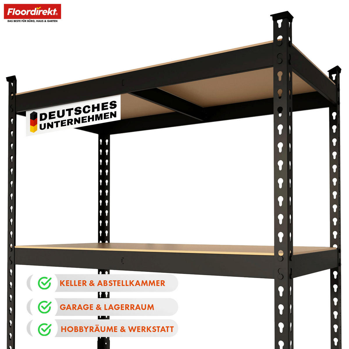 SCHWERLASTREGAL 90/180/60 cm  - Schwarz, Basics, Naturmaterialien/Metall (90/180/60cm) - Floordirekt