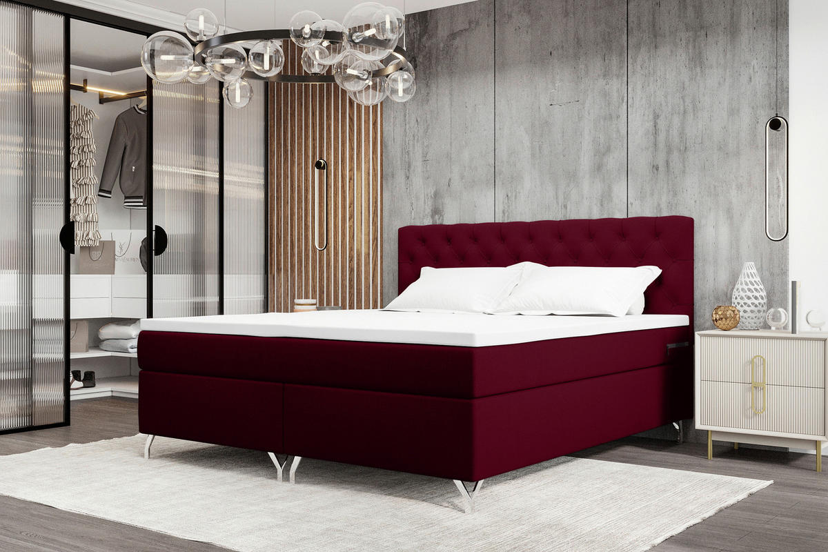 BOXSPRINGBETT 180/200 cm  in Weinrot  - Chromfarben/Weinrot, KONVENTIONELL, Textil/Metall (180/200cm) - Carryhome