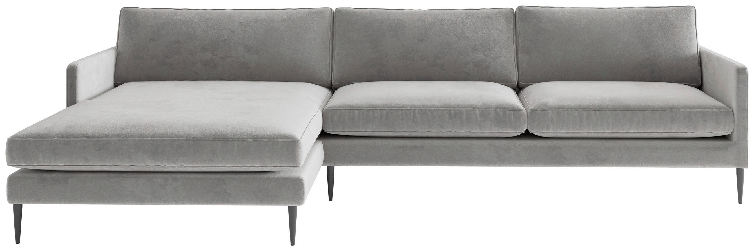 HÖRNSOFFA i sammet, velour ljusgrå  - stålfärgad/ljusgrå, Design, metall/textil (154/277cm) - Livetastic