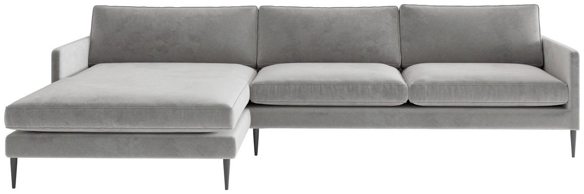 ECKSOFA in Samt, Velours Hellgrau  - Hellgrau, Design, Textil/Metall (154/277cm) - Livetastic