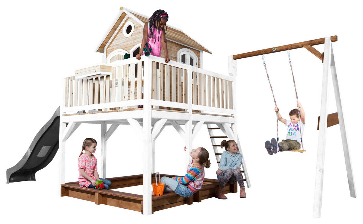 SPIELTURM 541/291/277 cm  - Braun/Weiß, KONVENTIONELL, Holz/Kunststoff (541/291/277cm) - Ambia Garden