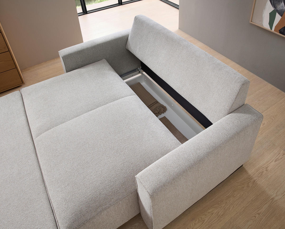SCHLAFSOFA  mit Fußauswahl, Stoffauswahl, Relaxfunktion, Liegefunktion, Schlafen auf Sitzhöhe, Rücken echt Beige  - Beige/Schwarz, Design, Textil/Metall (174/90/95cm) - Livetastic